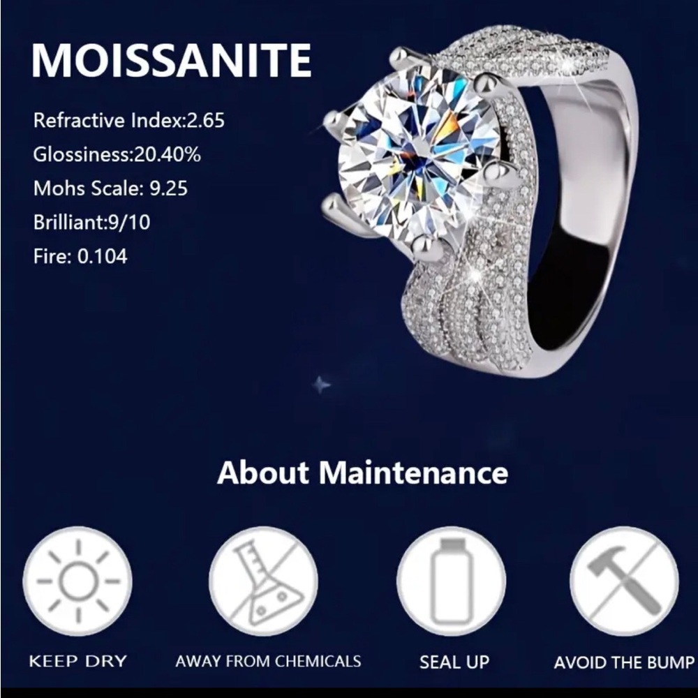 Stunning Size 9,  5 Carat Moissanite Ring S925 - Picture 6 of 12